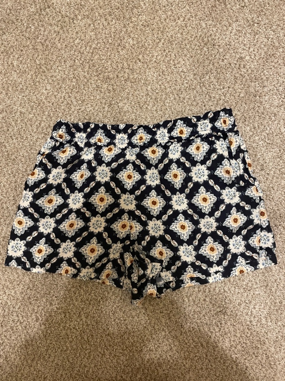 Anthropologie Blue Floral Tile-Print High-Waist Shorts